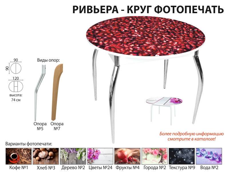 стол обеденный ривьера круг фотопечать в Костроме