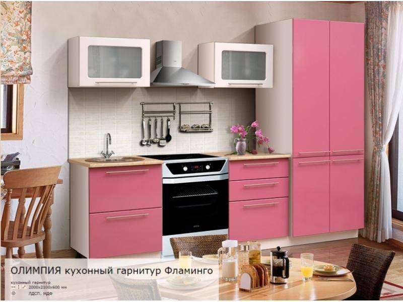 двухметровая кухня олимпия с фасадом фламинго в Костроме