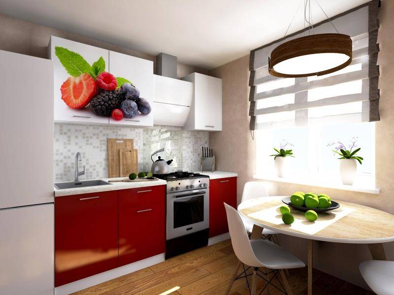 красная кухня с фотопечатью ягоды в Костроме