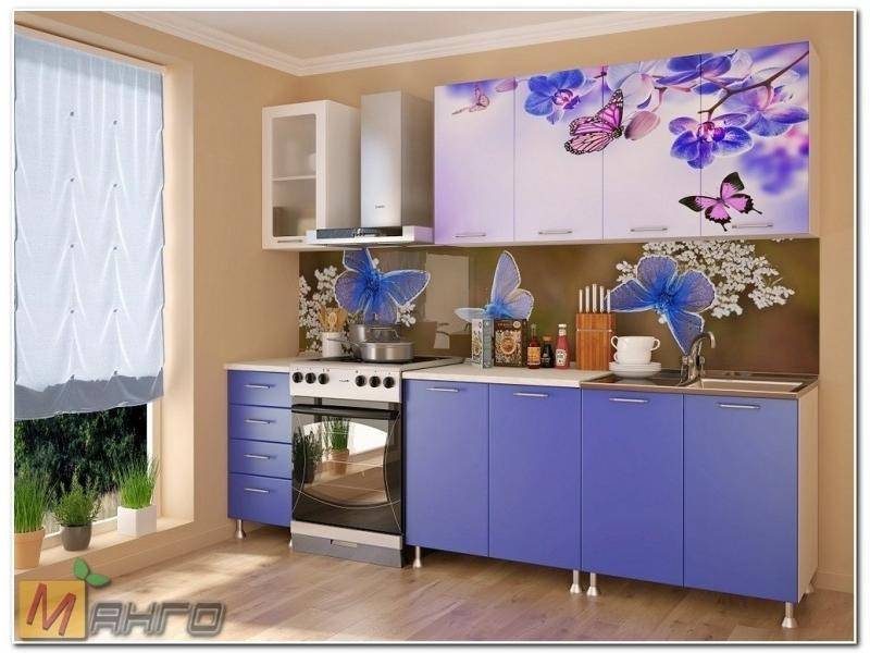 прямая кухня бабочки с фотопечатью в Костроме