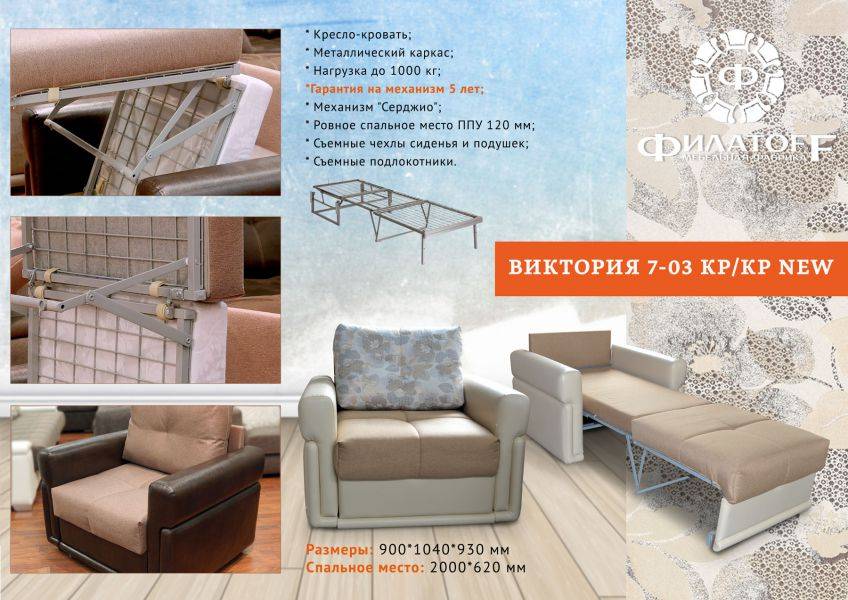 кресло-кровать на металлокаркасе виктория 7-03 в Костроме