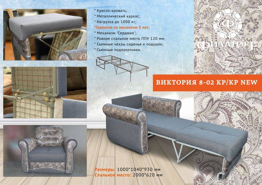 кресло-кровать на металлокаркасе виктория 8-02 в Костроме
