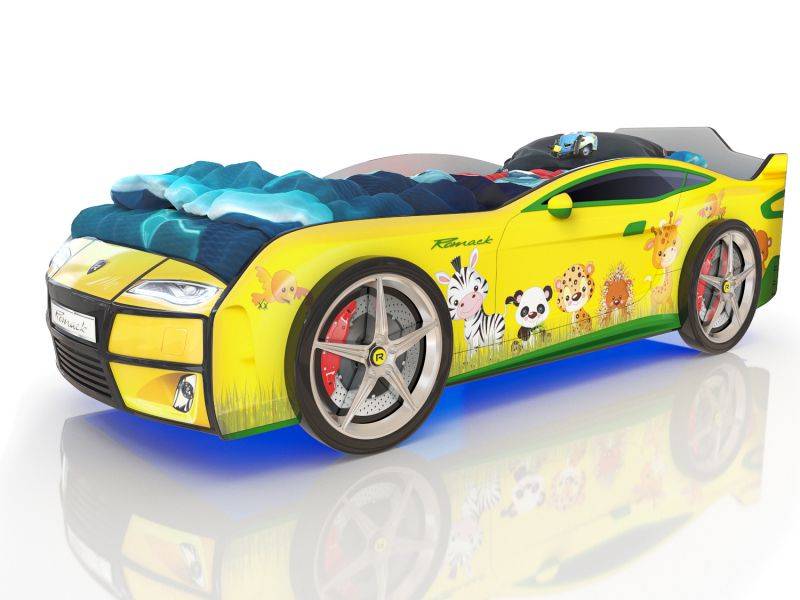 кровать-машинка romack kiddy желтая - зверята в Костроме