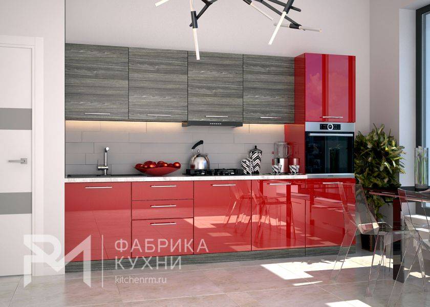прямая кухня акрил рубин в Костроме