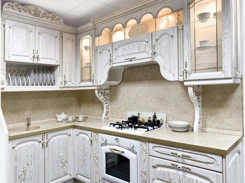 кухонный гарнитур ясень цвет белый-патина золото в Костроме
