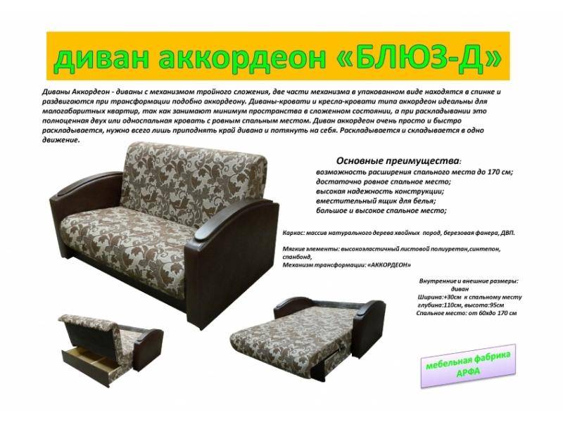 небольшой диван-аккордеон блюз-д в Костроме