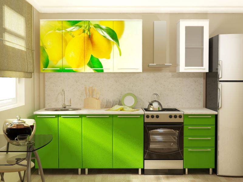 прямая кухня с фотопечатью лимон в Костроме