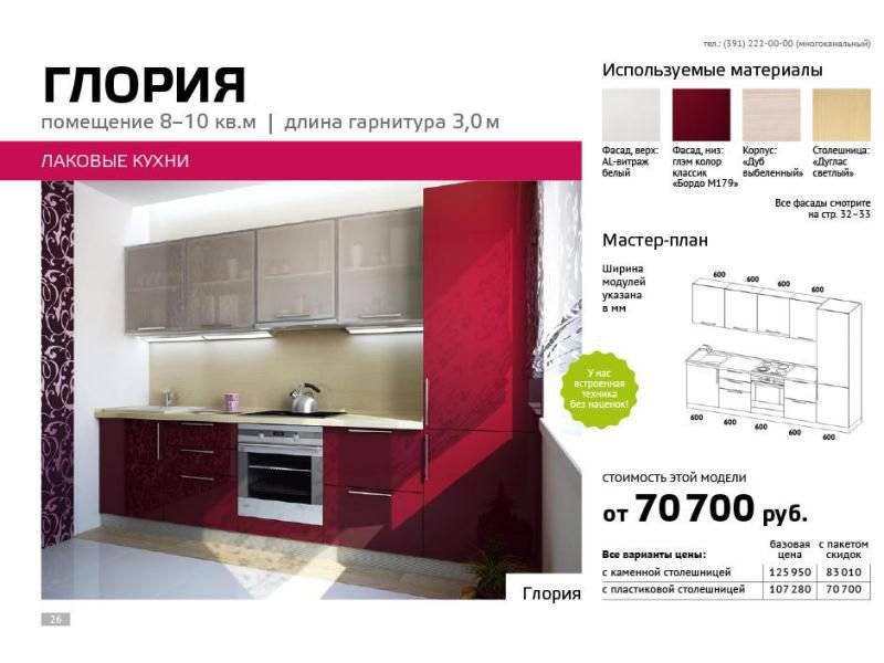 кухня прямая лаковая глория в Костроме