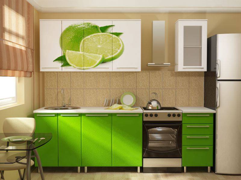 прямая кухня с фотопечатью лайм в Костроме