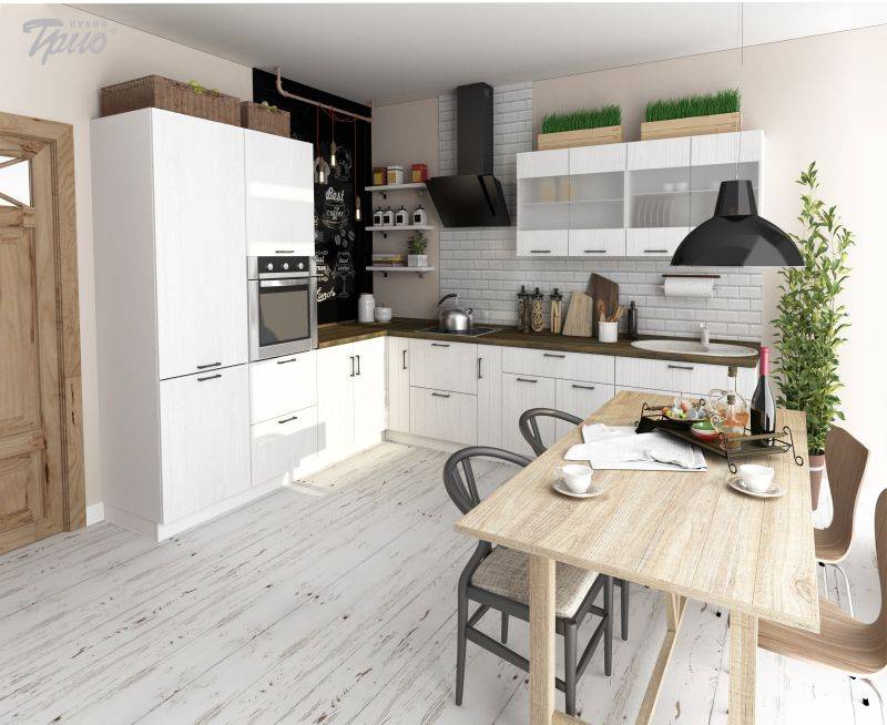 светлая угловая кухня chalet rustic в Костроме