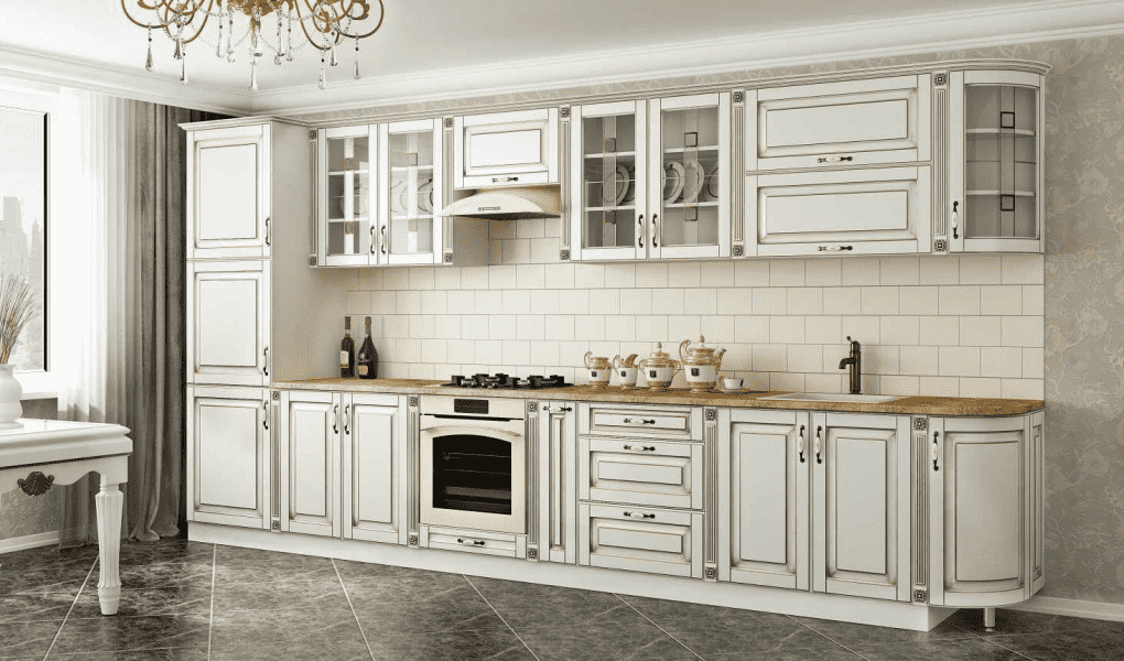 светлая кухня в классическом стиле ампир в Костроме