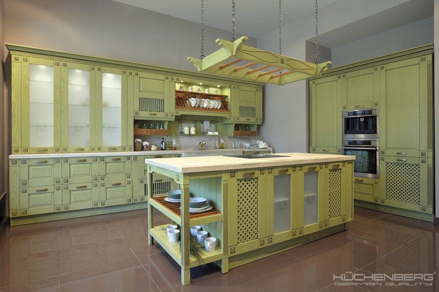 большая угловая кухня с островом firenzia в Костроме
