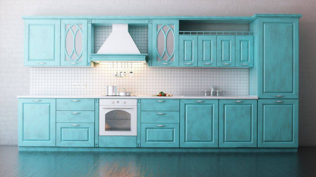 красивая бирюзовая кухня в Костроме