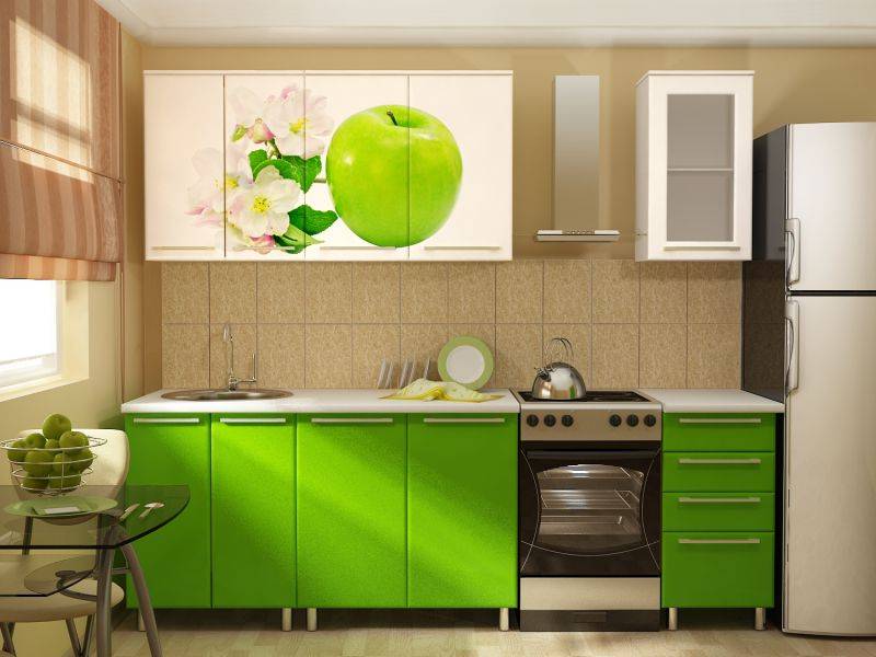 прямая кухня с фотопечатью яблоко в Костроме