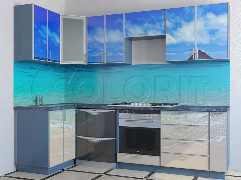 угловая голубая кухня в Костроме