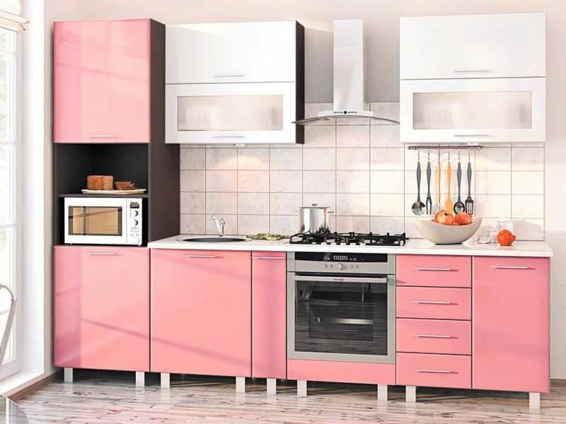 прямой кухонный гарнитур розовый глянец пвх в Костроме