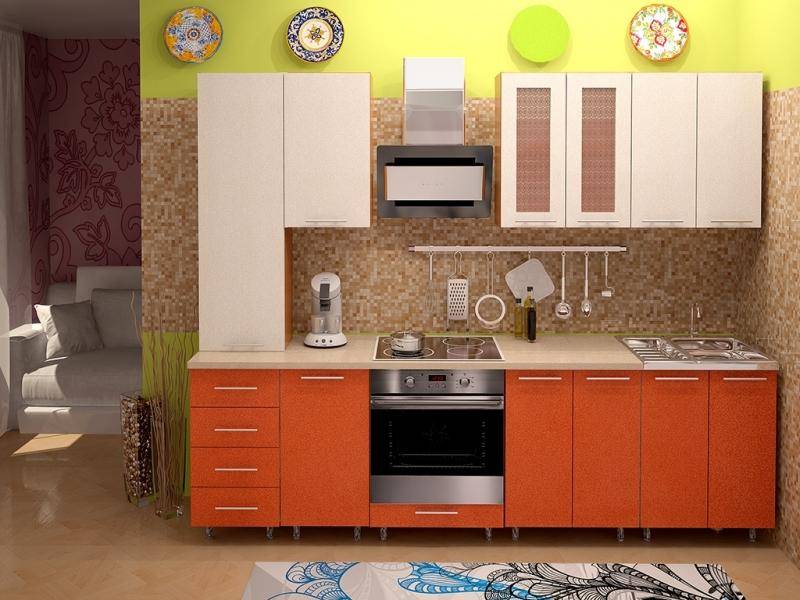 прямая кухня в оранжевом цвете metrio д 2.3 в Костроме