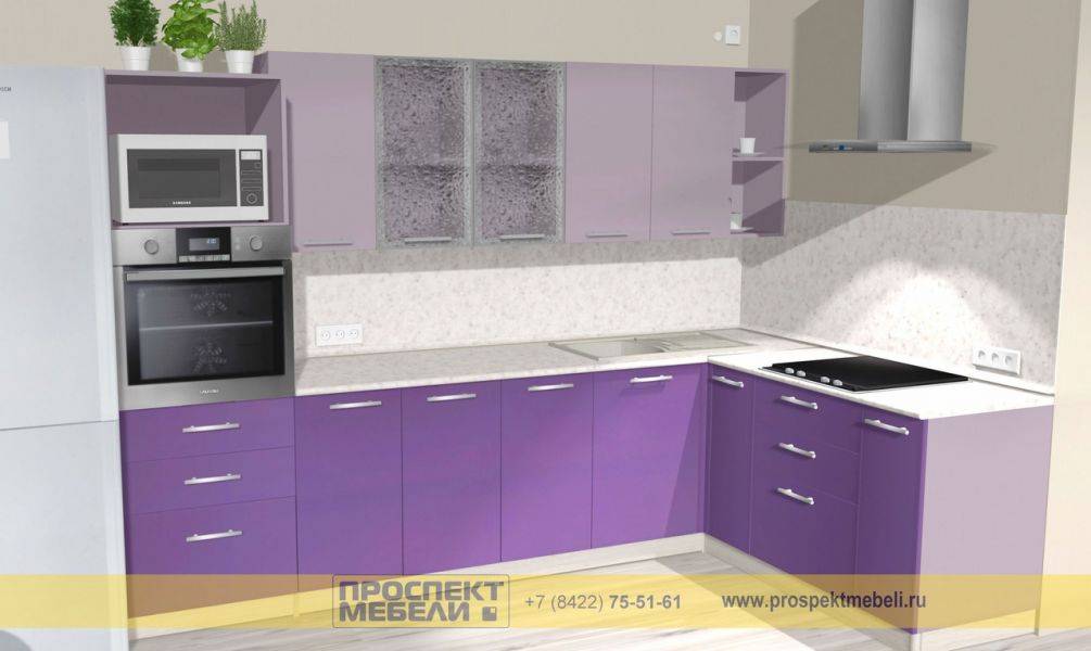 угловая сиреневая кухня в Костроме