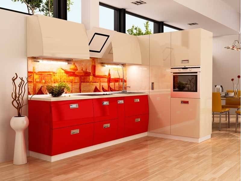 красно-бежевая угловая кухня в Костроме