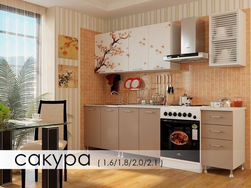 кухня с фотопечатью сакура в Костроме