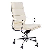 кресло eames style на колесиках кремовая кожа в Костроме