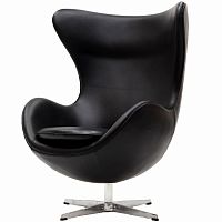 кресло с подлокотниками arne jacobsen style egg chair черное в Костроме