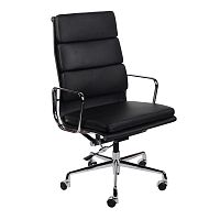 кресло eames style на колесиках черная кожа в Костроме