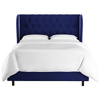 кровать двуспальная 180х200 синяя с каретной стяжкой reed wingback blue velvet в Костроме